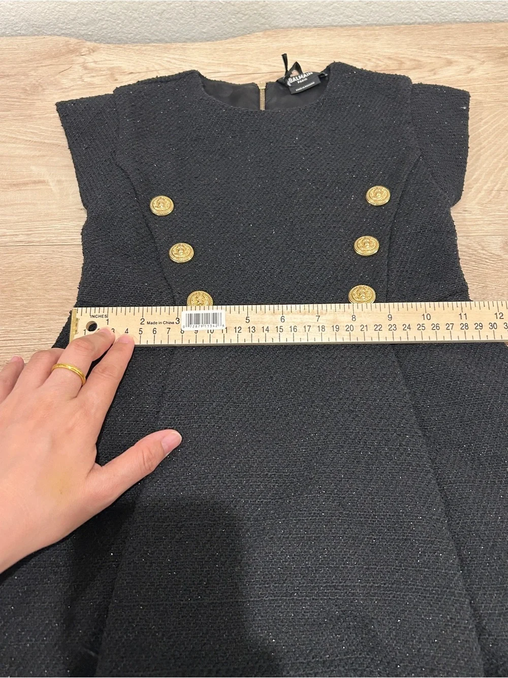 NWT Balmain Kids black cotton blend dress with buttons, Size 6, $650 Retail